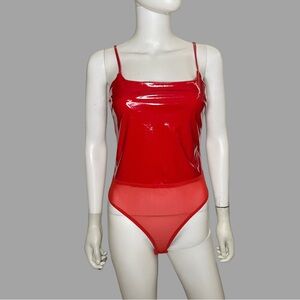 Red‎ Spaghetti Strap Latex Bodysuit